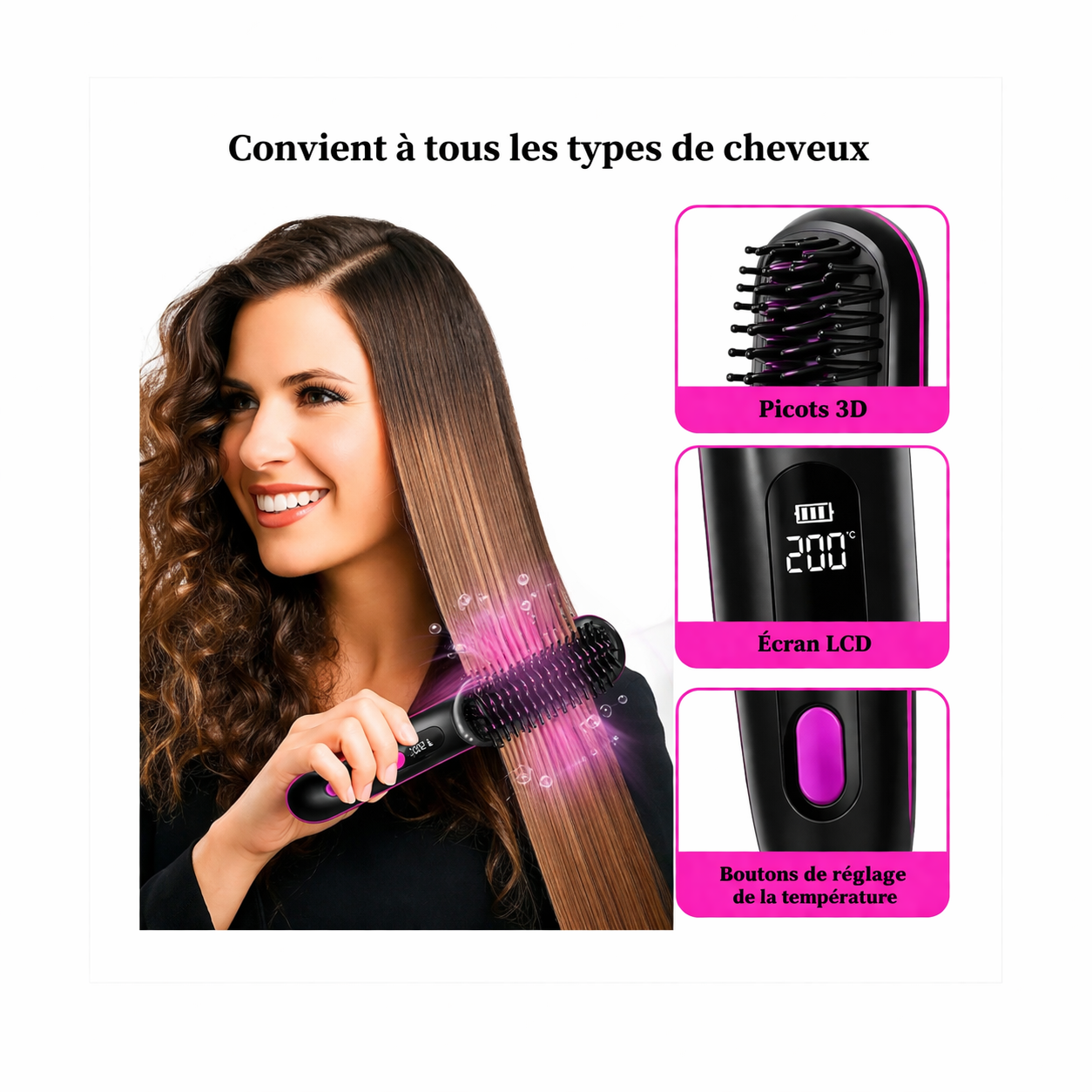 Brosse Lissante Sans Fil LED Rechargeable