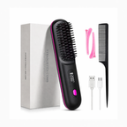 Kit Lissage Beauté 3-en-1 – Brosse Chauffante Sans Fil + Miroir LED + Trousse