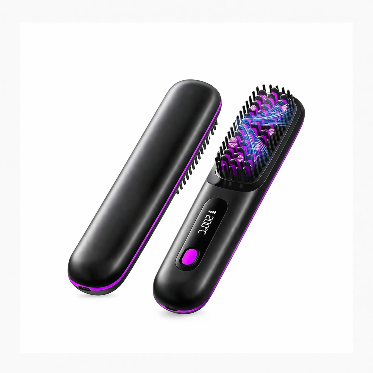 Kit Lissage Beauté 3-en-1 – Brosse Chauffante Sans Fil + Miroir LED + Trousse