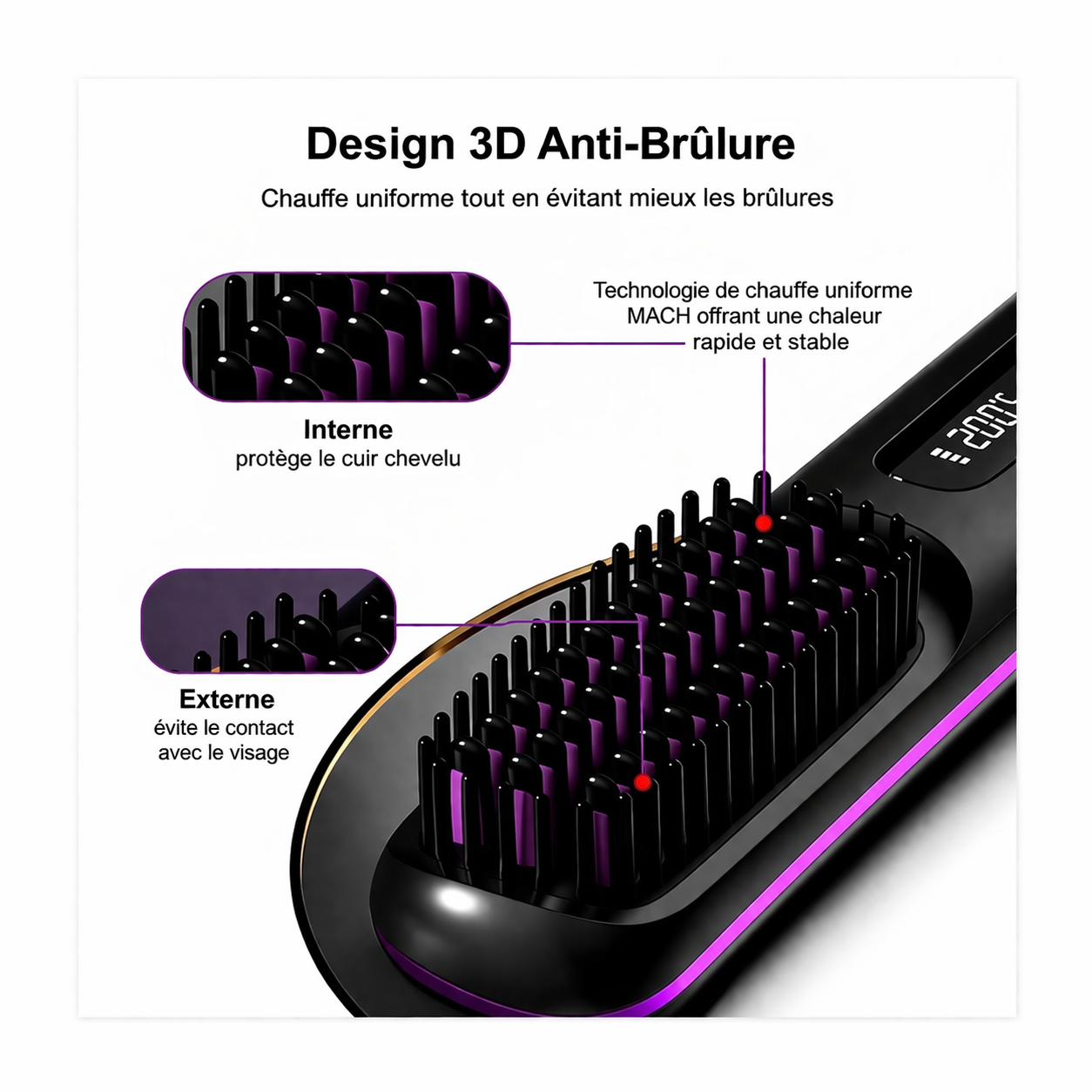 Brosse Lissante Sans Fil LED Rechargeable