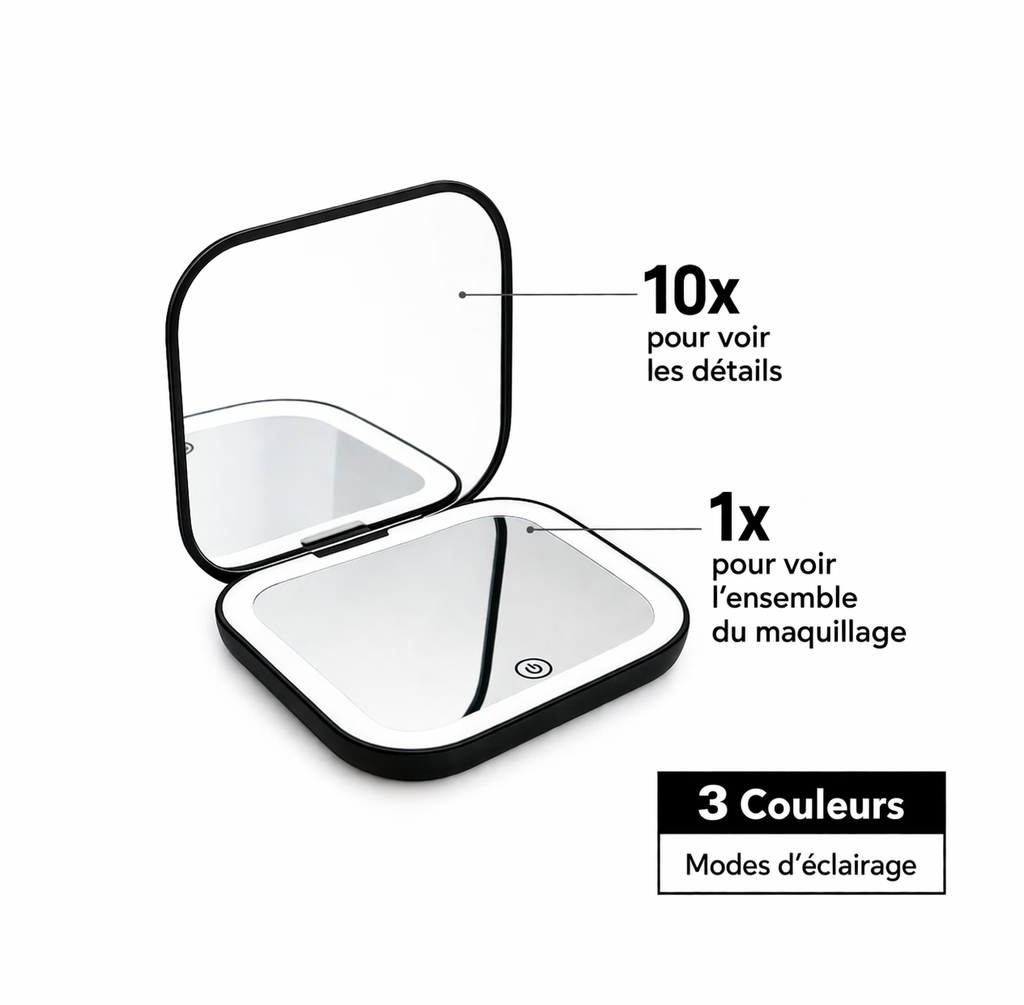 Kit Lissage Beauté 3-en-1 – Brosse Chauffante Sans Fil + Miroir LED + Trousse