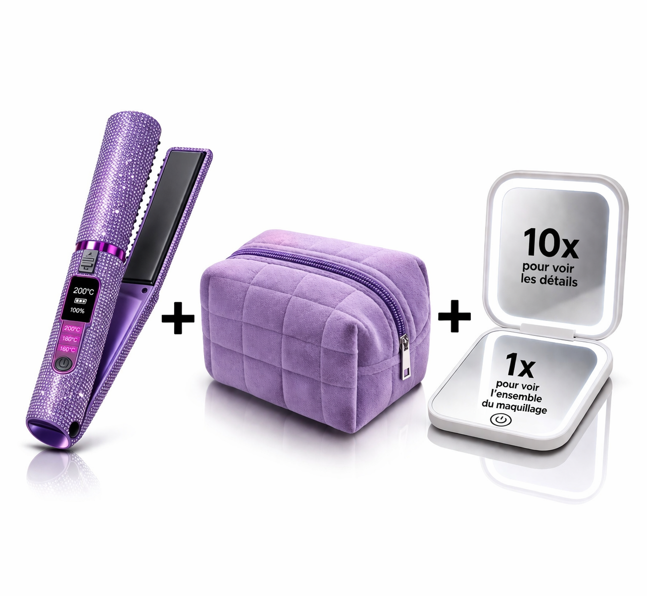 Kit Lisseur Portable + Miroir led + Trousse
