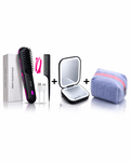 Kit Lissage Beauté 3-en-1 – Brosse Chauffante Sans Fil + Miroir LED + Trousse